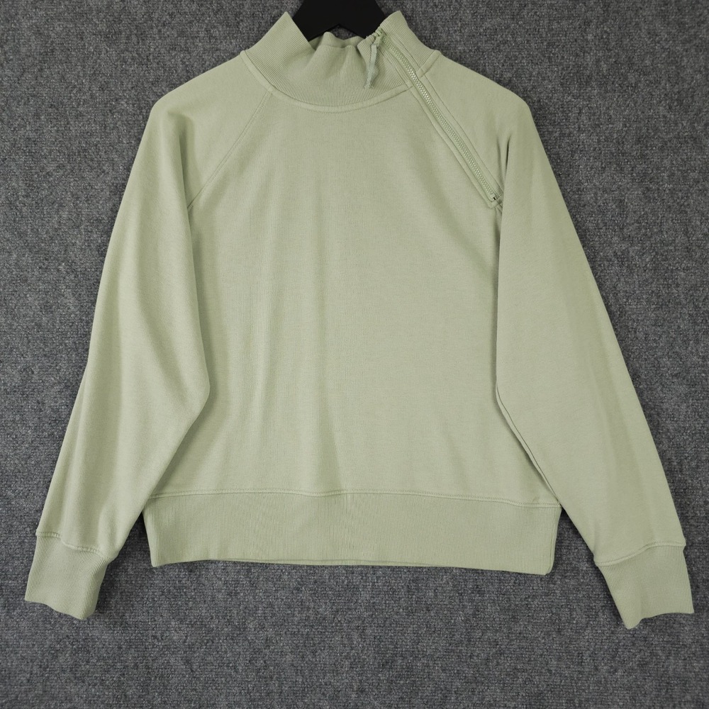 Lou & Grey Sweatshirt Womens Small Green Zip Mock Neck Terry Pullover Sweater
